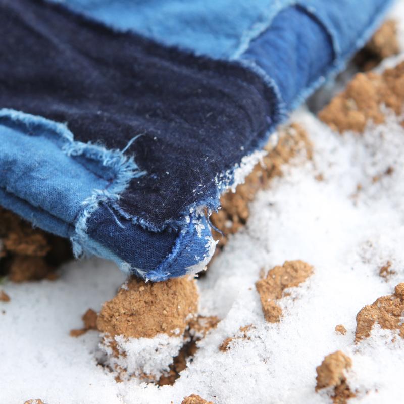 Denim Scarf with Indigo Patchwork Design