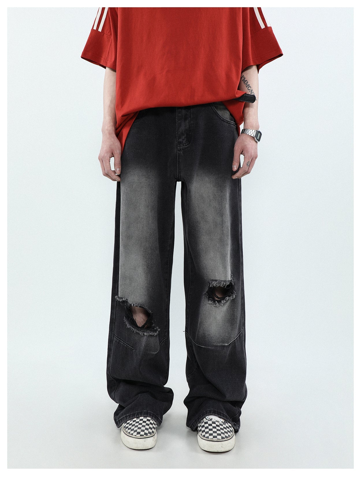 MRNEARLY Distressed Vintage Wash Denim Jeans