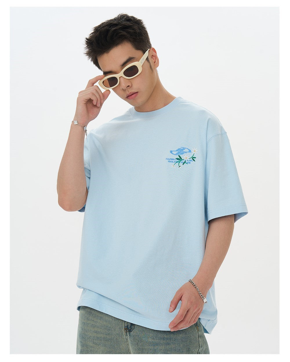 Embroidered Daisies Tee: HARSH & CRUEL