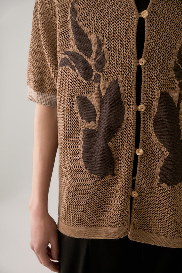 PHYSBOY Vintage Leaf Crochet Button-Up Shirt