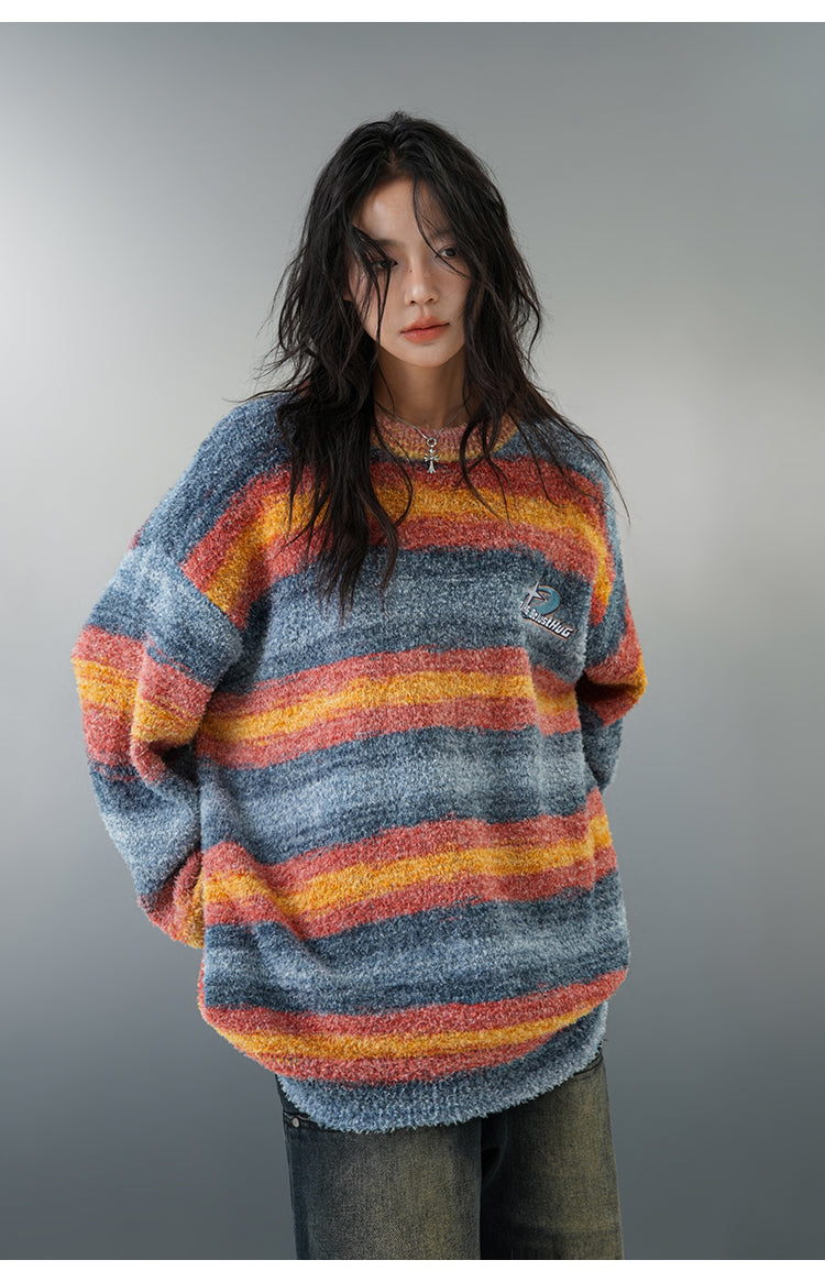 BJHG Striped Sweater with Contrast Paint Design