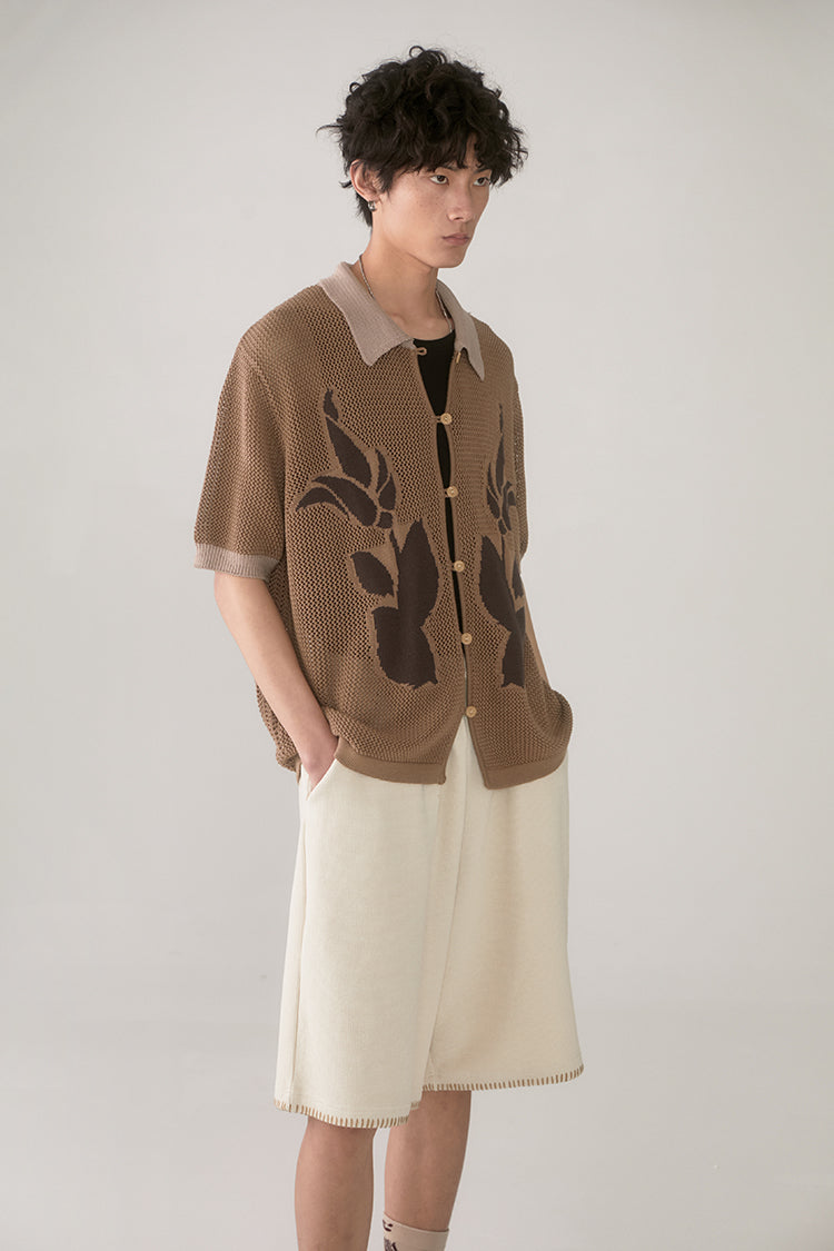 PHYSBOY Vintage Leaf Crochet Button-Up Shirt