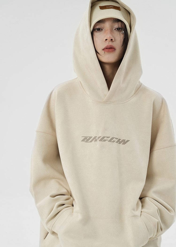 BJHG Suede Hoodie with Embroidered Thorn Design