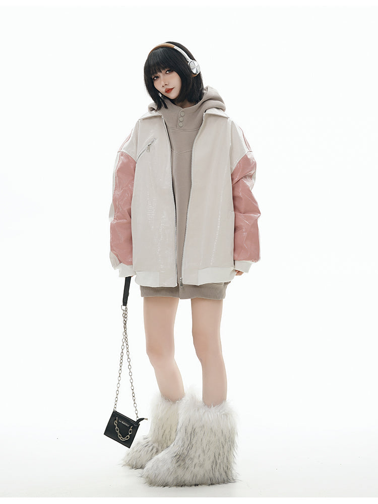 GCINIM Dual-Color Faux Leather Jacket