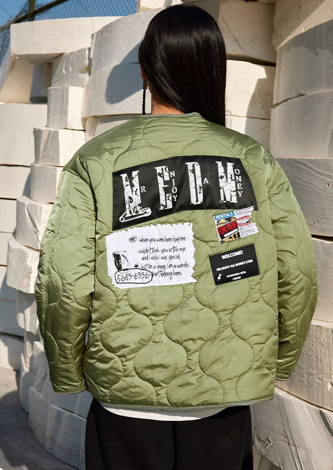 MEDM Quilted Jacket with Patched Flyer Design