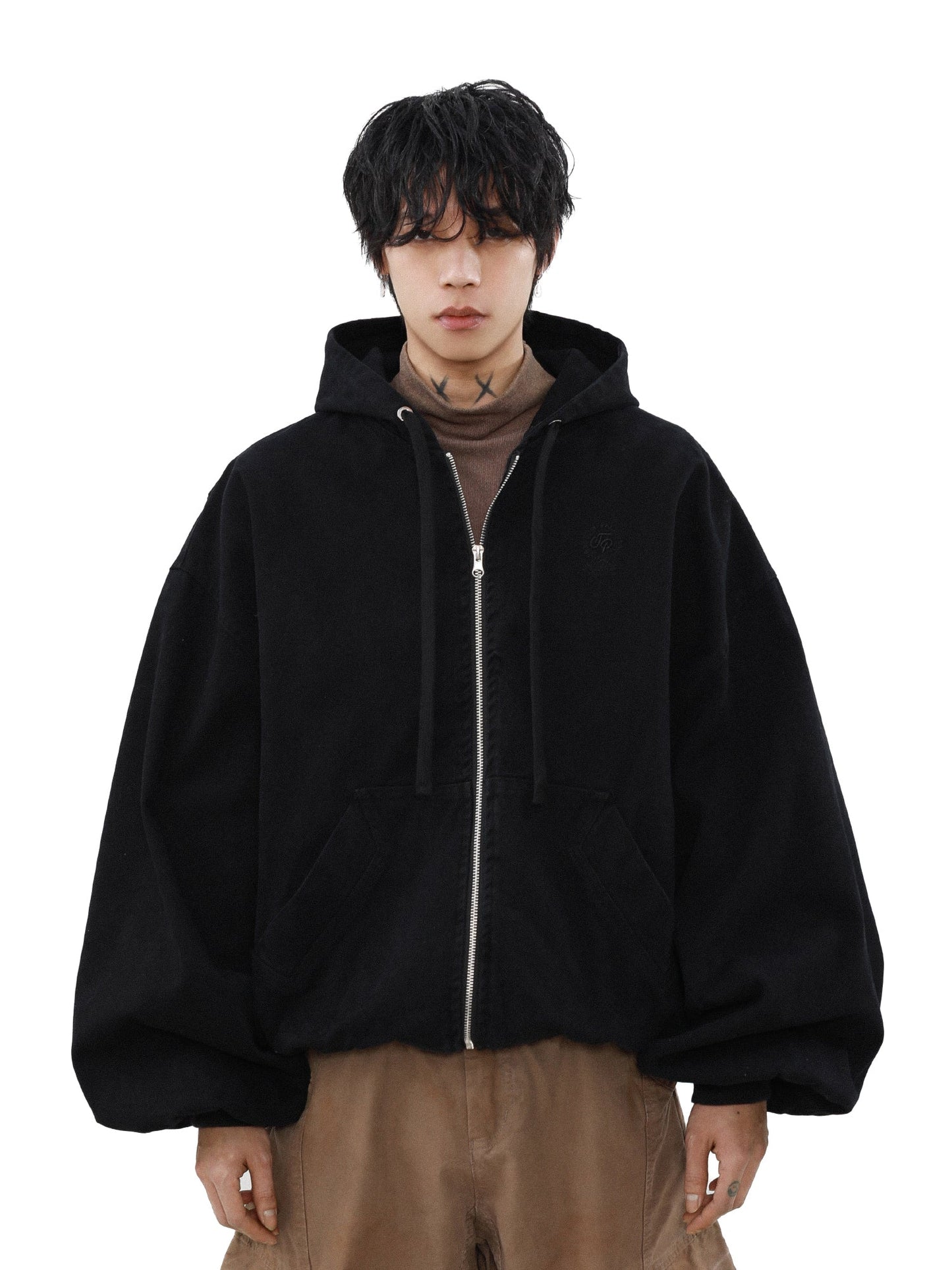 MRNEARLY Vintage-Inspired Embroidered Silhouette Zip-Up Jacket