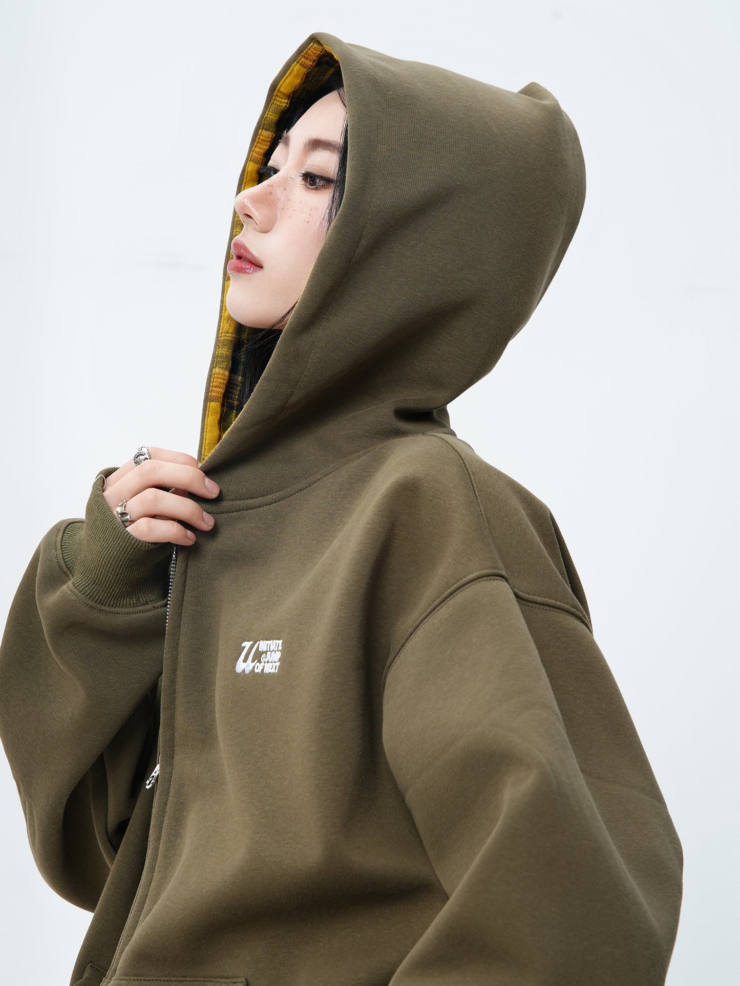 JUMPNEXT Plaid Layered Zip-Up Jacket with Lining