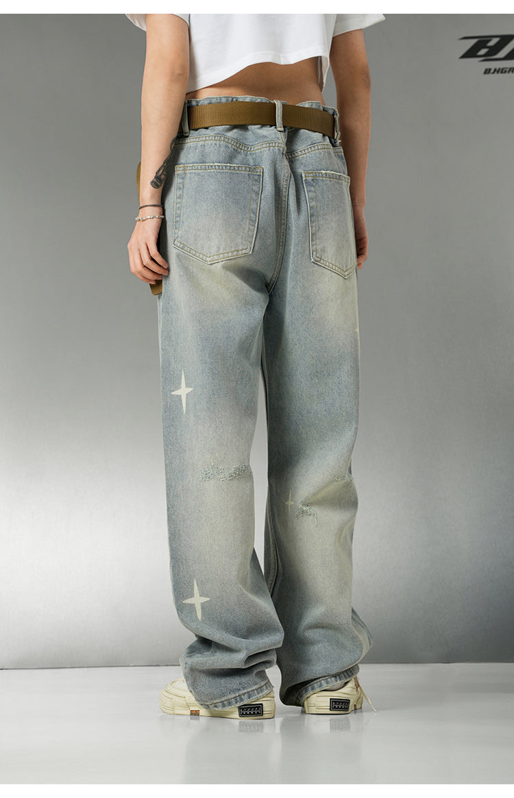 BJHG Star Spike Distressed Denim Jeans