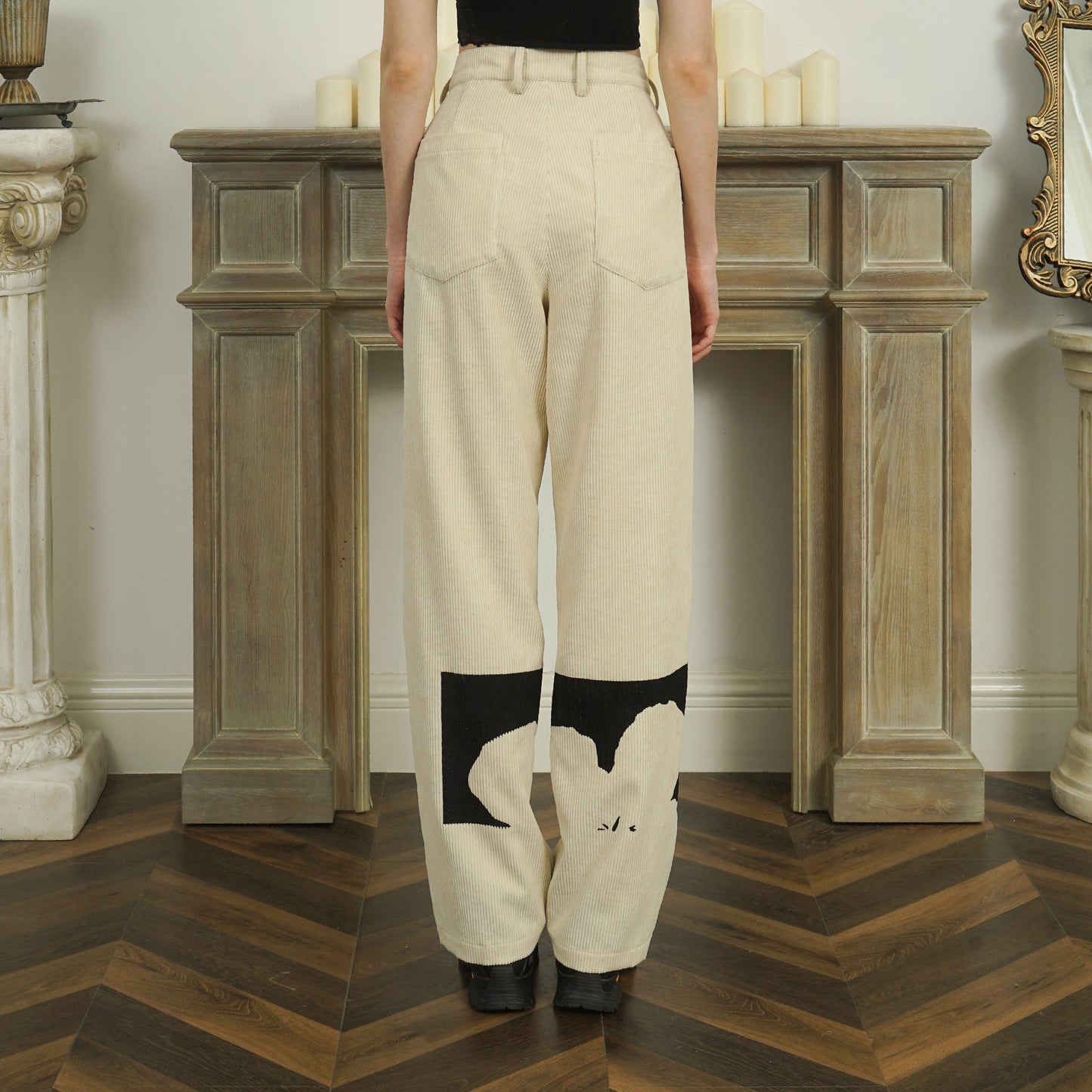 Two-Tone Flower Corduroy Pants - Empty Reference