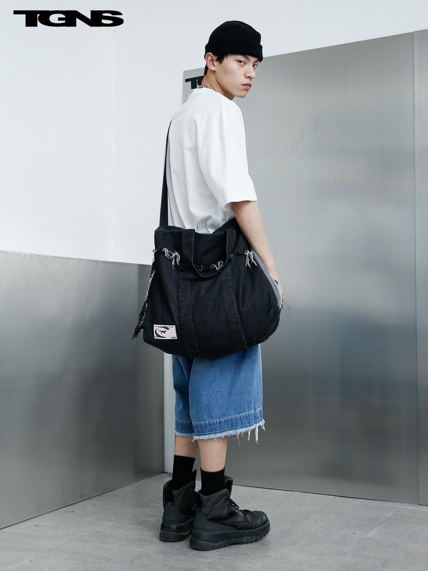 TGNS Distressed Washed Denim Messenger Bag