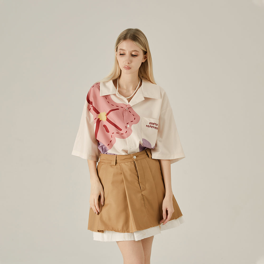 Loose Floral Print Button-Up Shirt - EMPTY REFERENCE