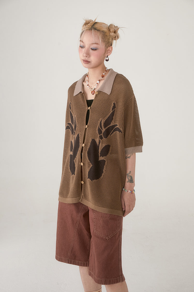 PHYSBOY Vintage Leaf Crochet Button-Up Shirt