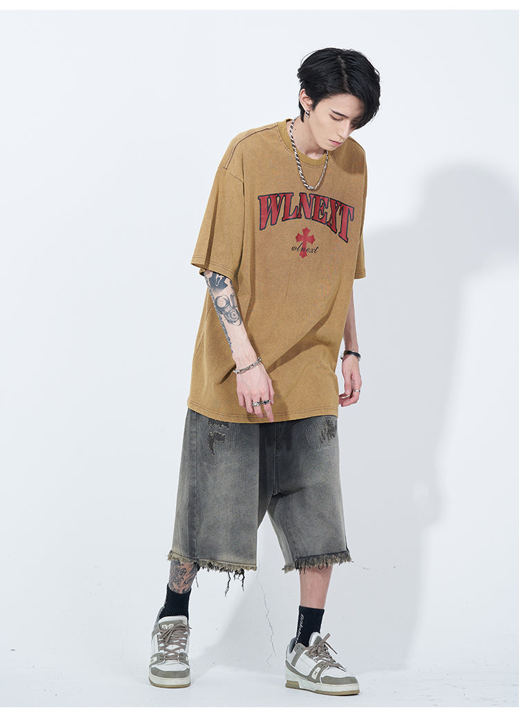 WLNEXT Retro Frayed Hem Denim Shorts