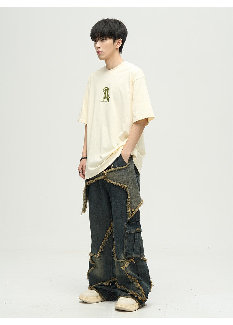 WLNEXT Star-Embroidered Jeans with Raw Edge Detail