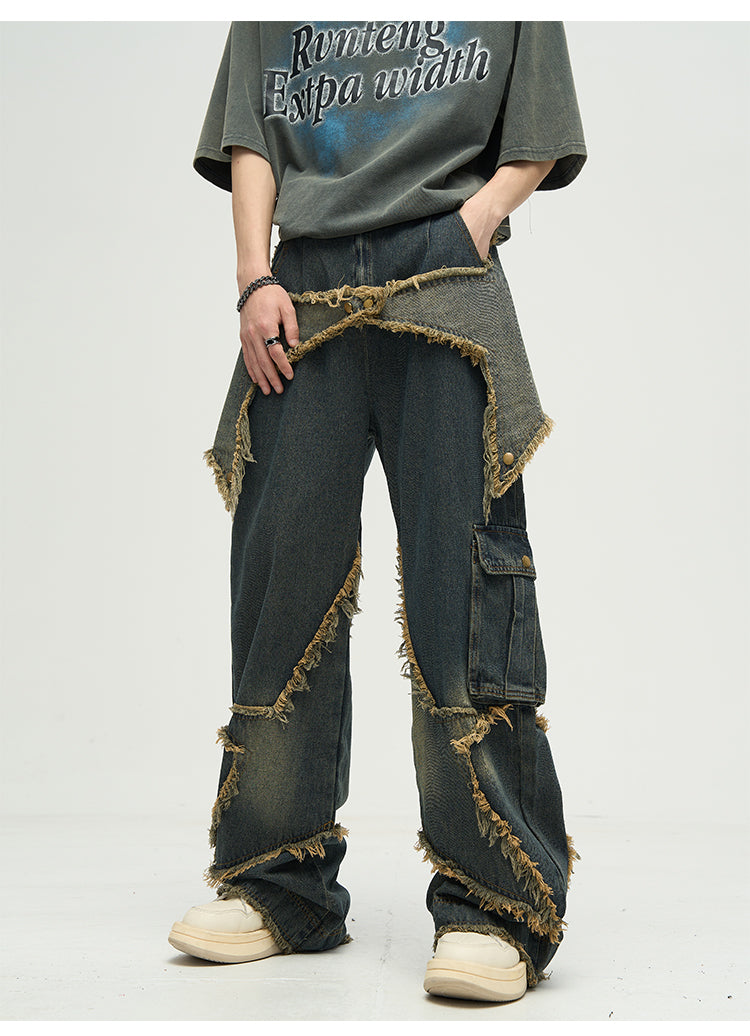 WLNEXT Star-Embroidered Jeans with Raw Edge Detail