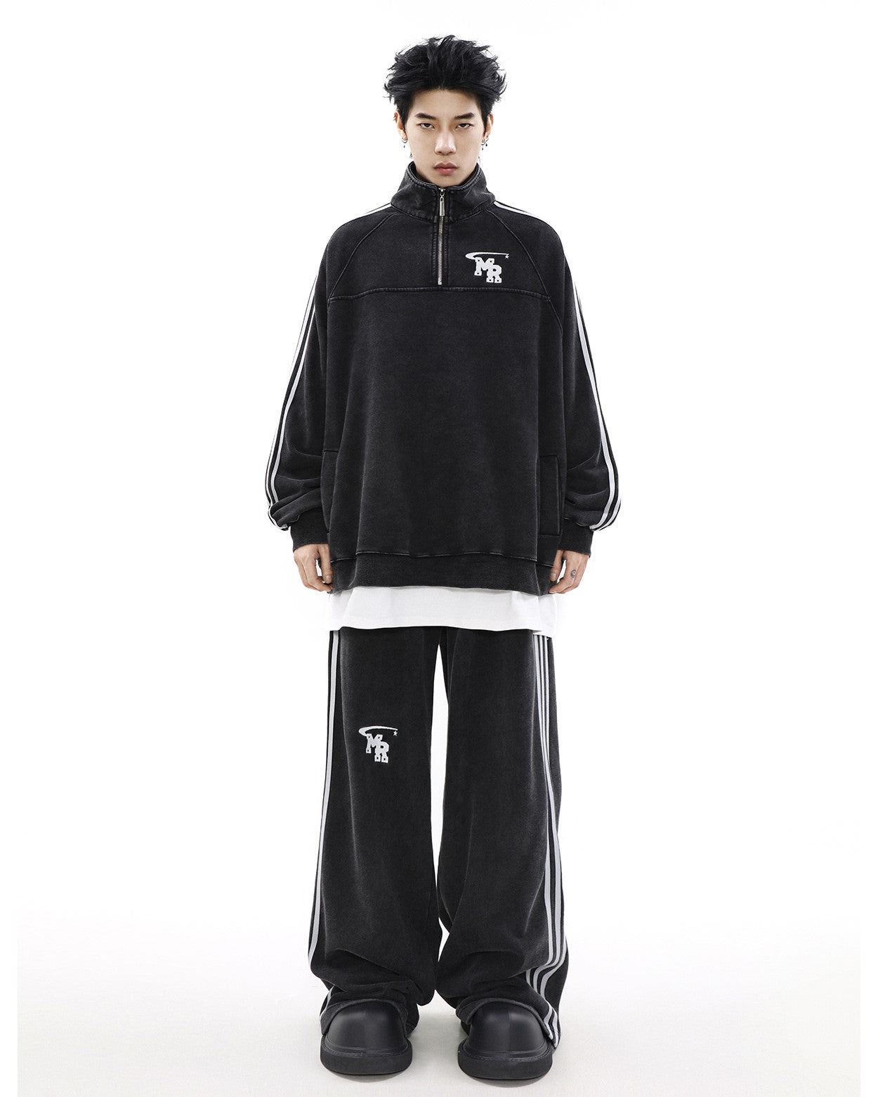 MRNEARLY Relaxed Fit Wide Leg Track Pants