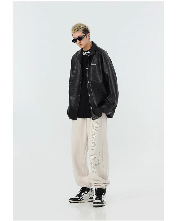 BJHG Faux-Leather Biker Jacket with Croc Texture