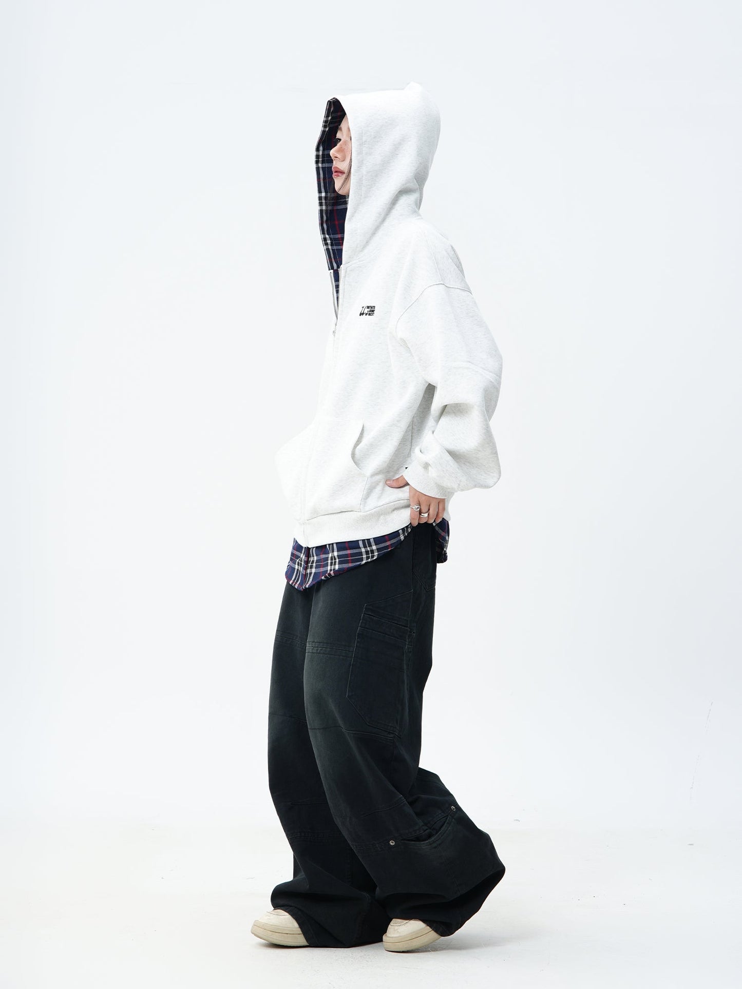 JUMPNEXT Plaid Layered Zip-Up Jacket with Lining