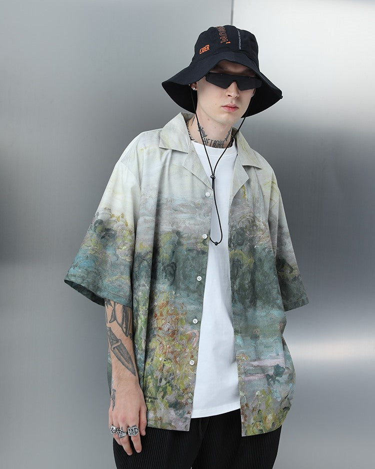 Bold and Edgy Autumn-Inspired Painted Button-Up