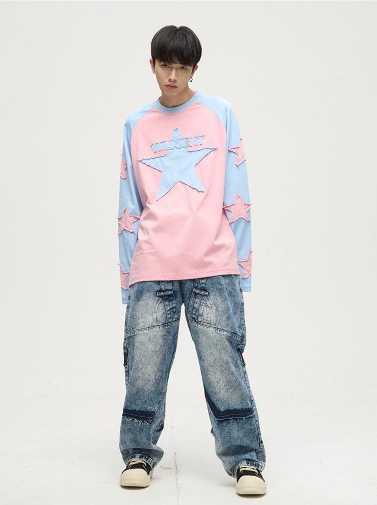 WLNEXT Colorful Patchwork Long Sleeve Shirt