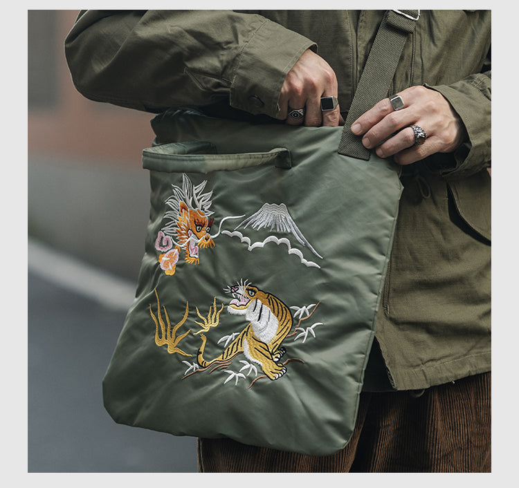 Retro-Inspired 'Yokosuka' Embroidered Nylon Tote