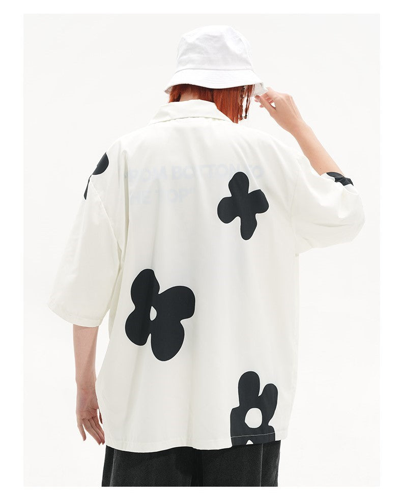 Bold and Edgy Solitary Flower Button-Up