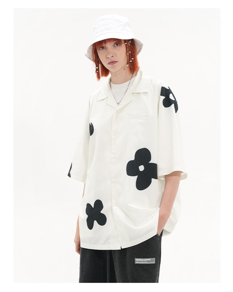 Bold and Edgy Solitary Flower Button-Up