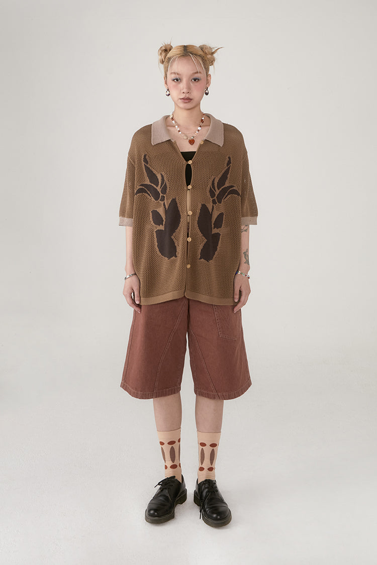 PHYSBOY Vintage Leaf Crochet Button-Up Shirt