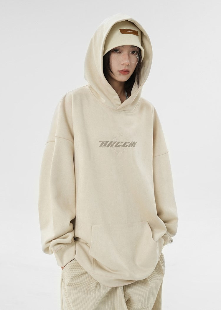 BJHG Suede Hoodie with Embroidered Thorn Design