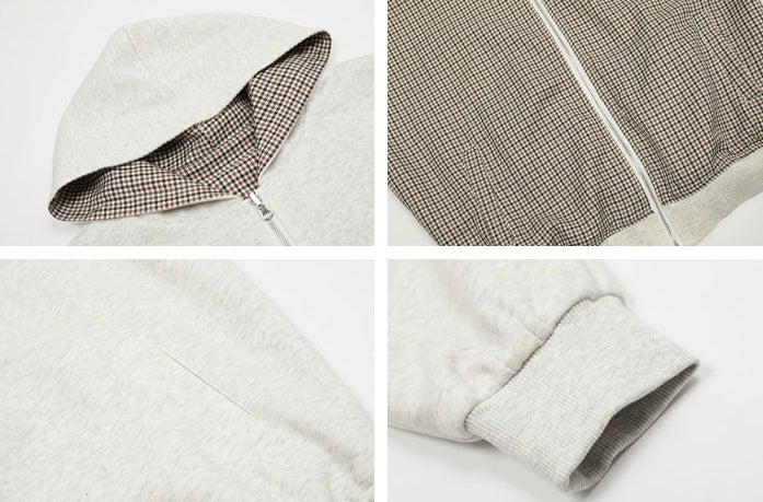 MADWITCH Double-Sided Plaid Zip-Up Hoodie