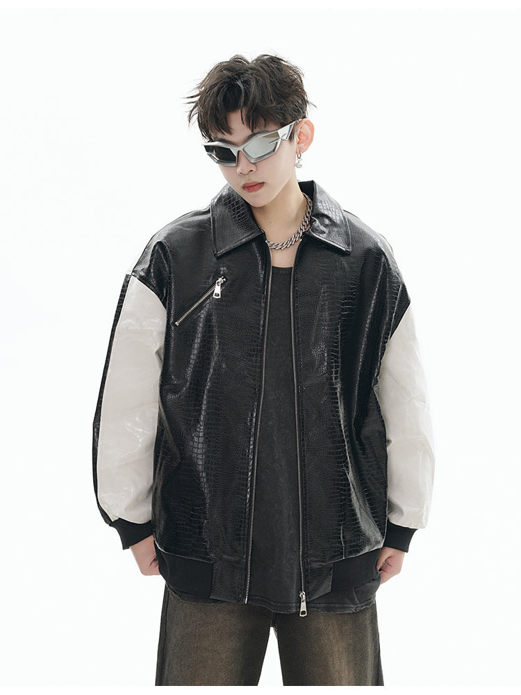 GCINIM Dual-Color Faux Leather Jacket