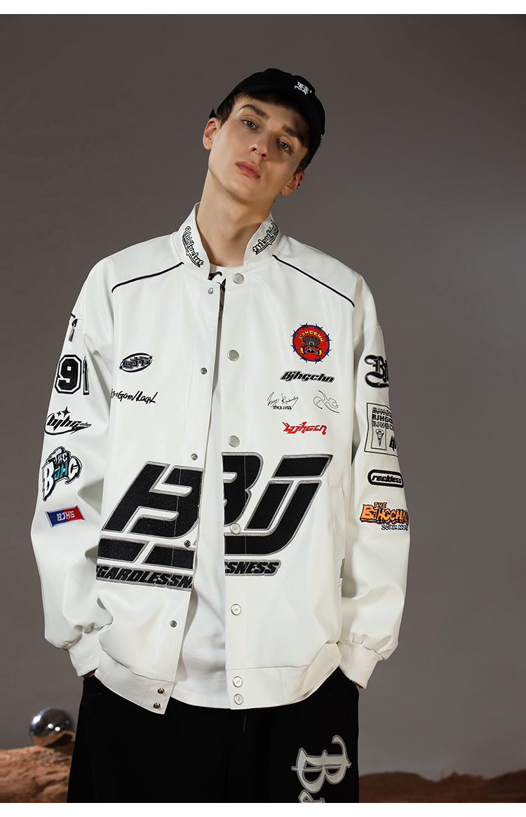 BJHG Distressed Biker Jacket with Patches