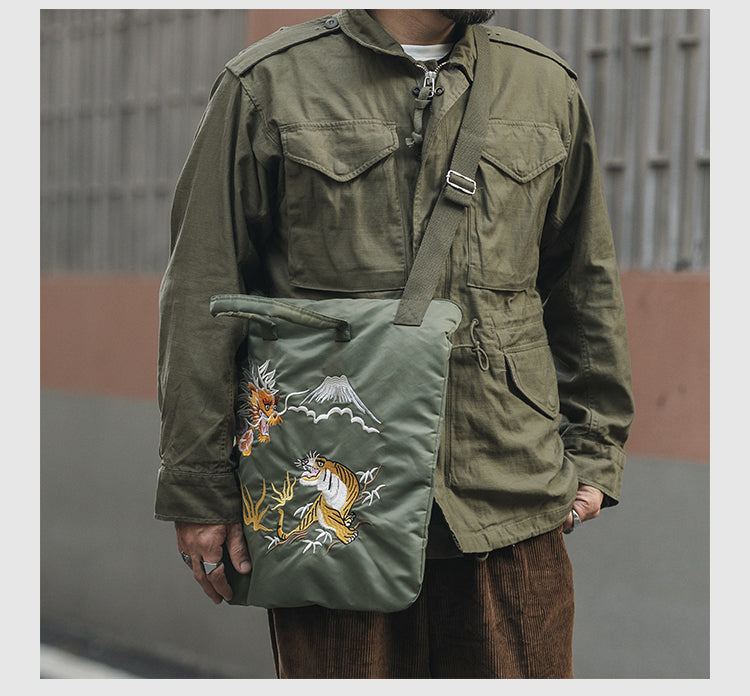 Retro-Inspired 'Yokosuka' Embroidered Nylon Tote