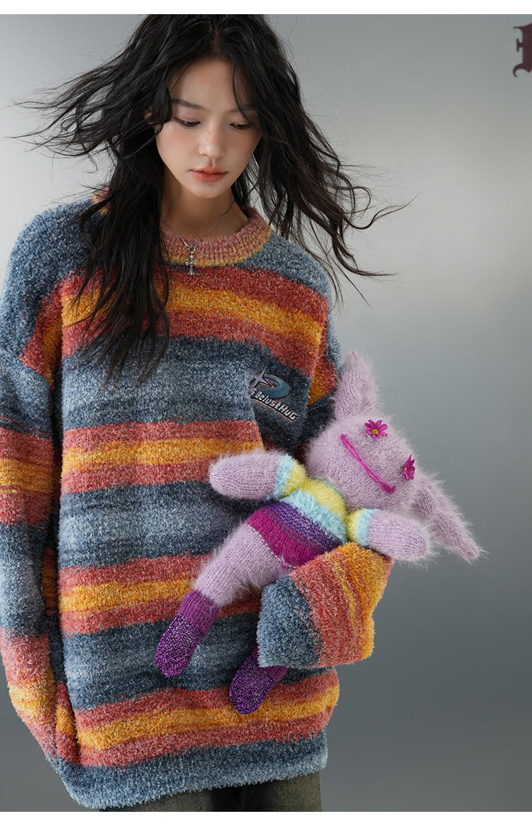 BJHG Striped Sweater with Contrast Paint Design