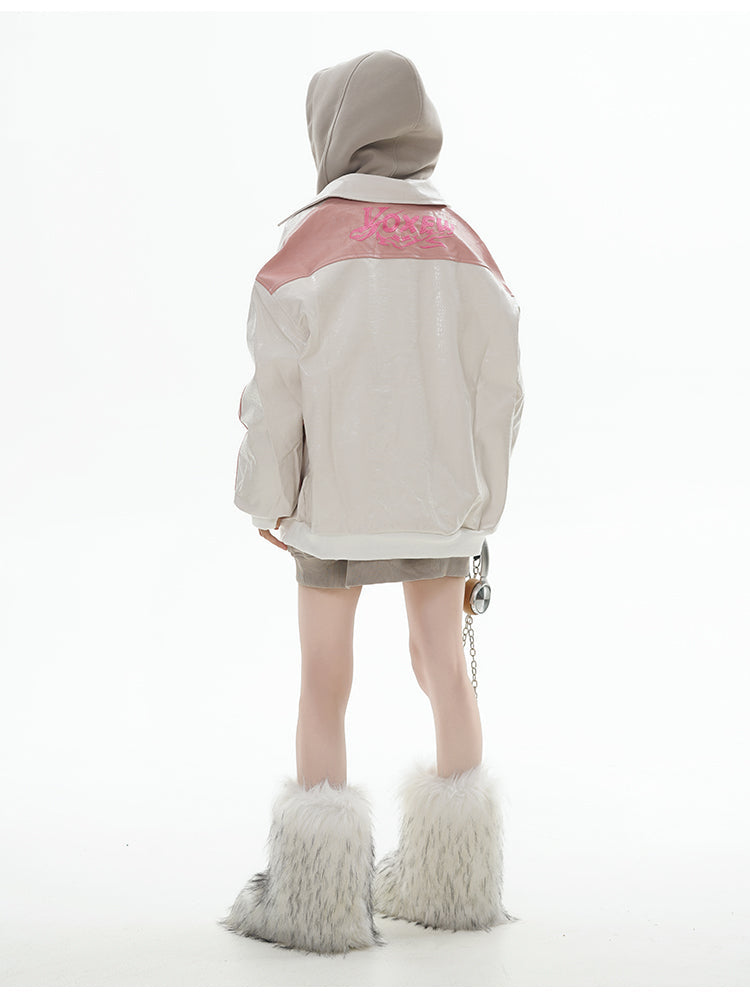 GCINIM Dual-Color Faux Leather Jacket