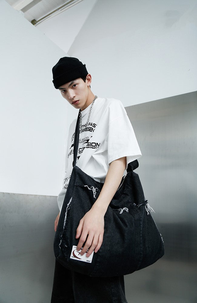 TGNS Distressed Washed Denim Messenger Bag