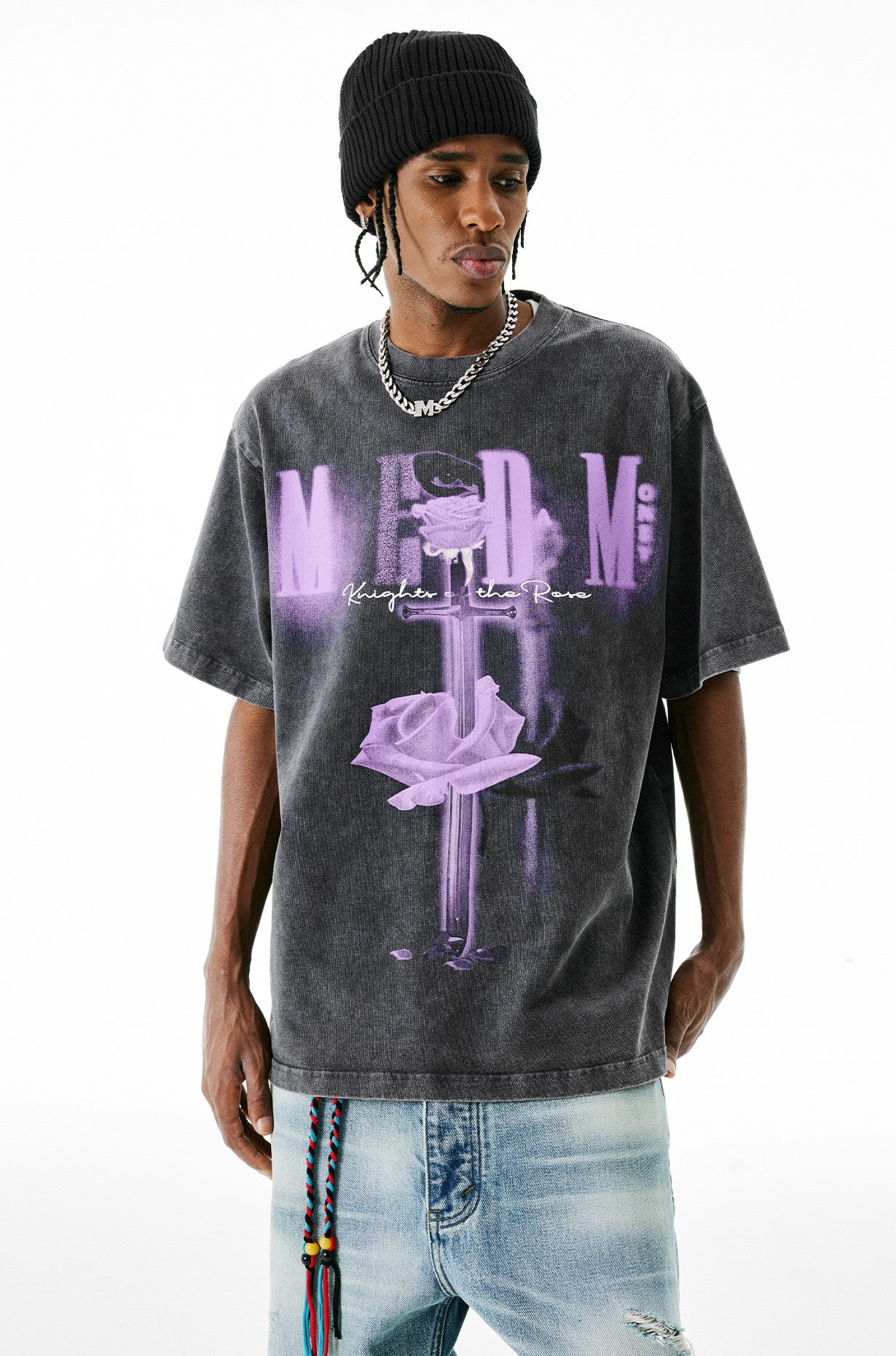 MEDM Retro Distressed 'Sword & Rose' T-Shirt