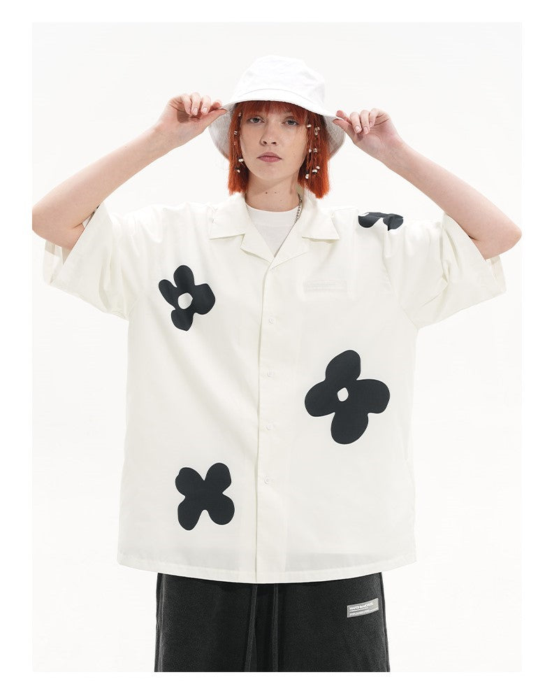 Bold and Edgy Solitary Flower Button-Up