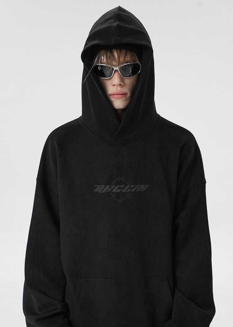 BJHG Suede Hoodie with Embroidered Thorn Design