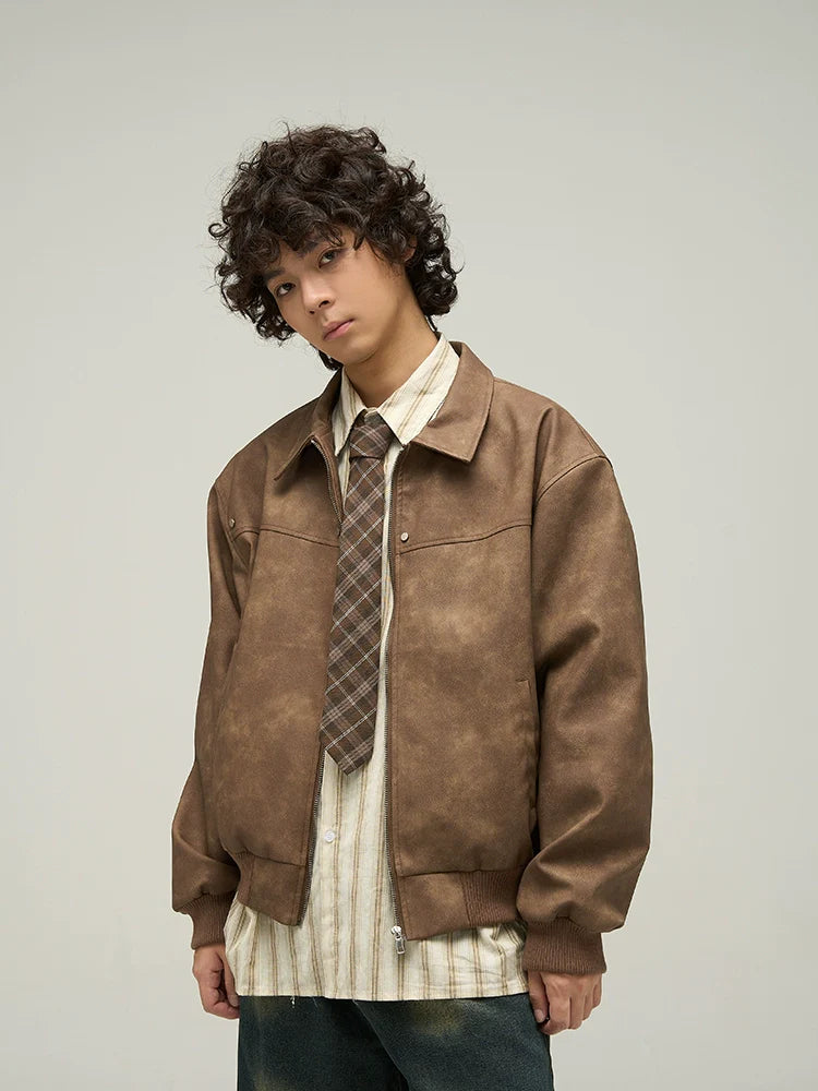 WLNEXT Vintage-Inspired Distressed Faux Leather Jacket