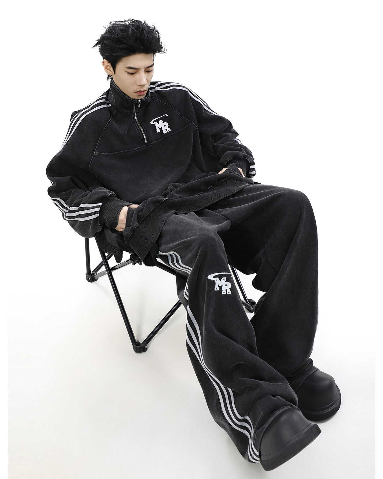 MRNEARLY Relaxed Fit Wide Leg Track Pants