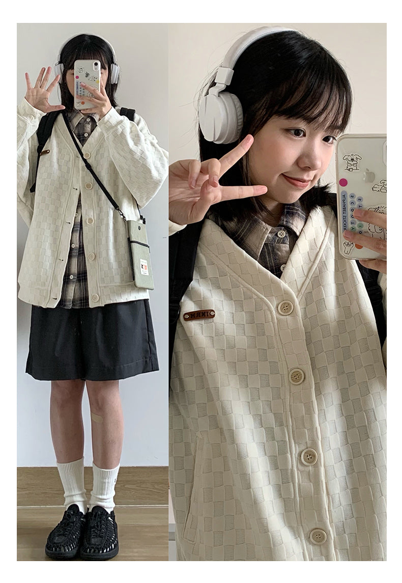 Textured Check Knit Cardigan by INRM