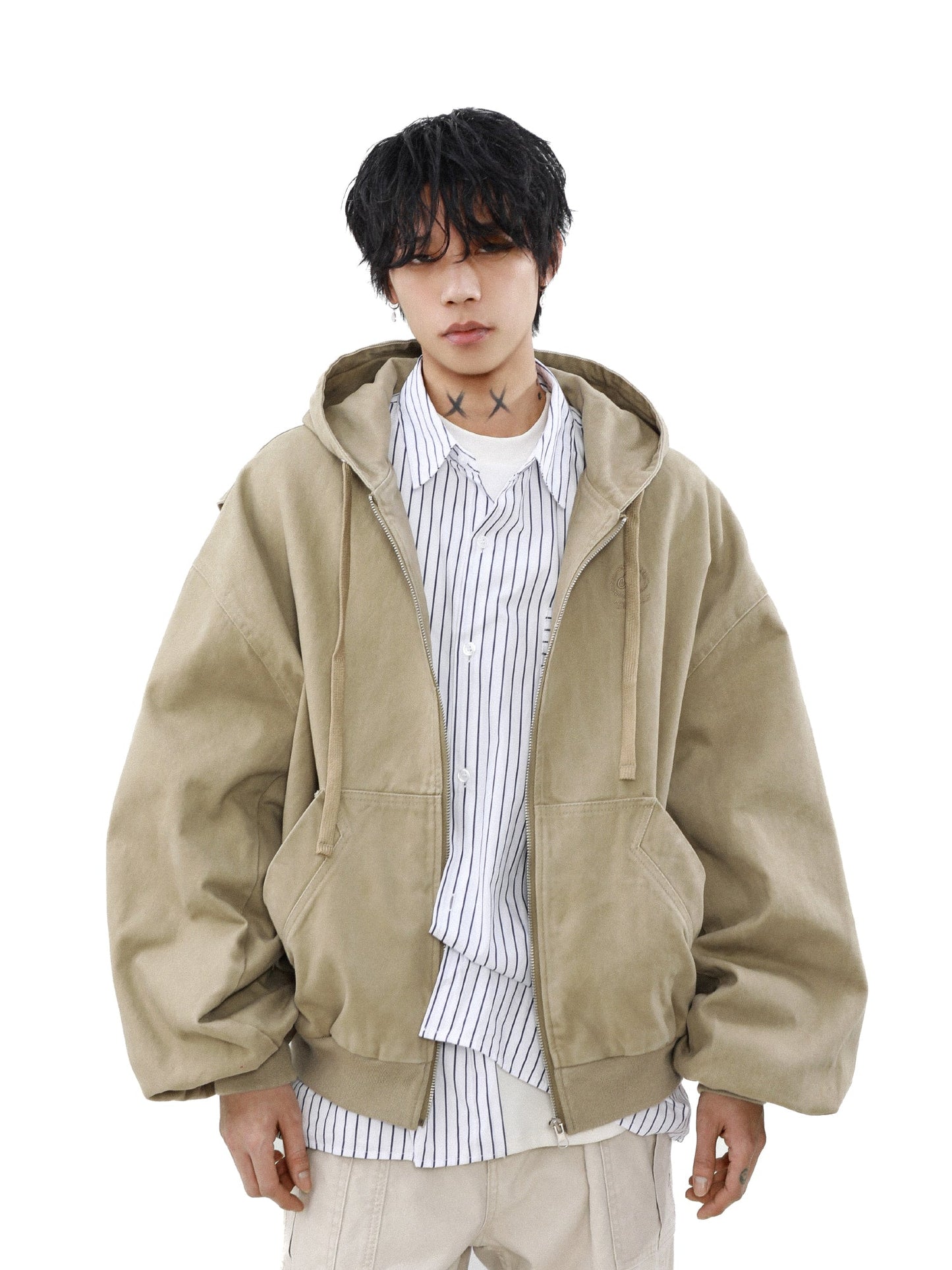 MRNEARLY Vintage-Inspired Embroidered Silhouette Zip-Up Jacket