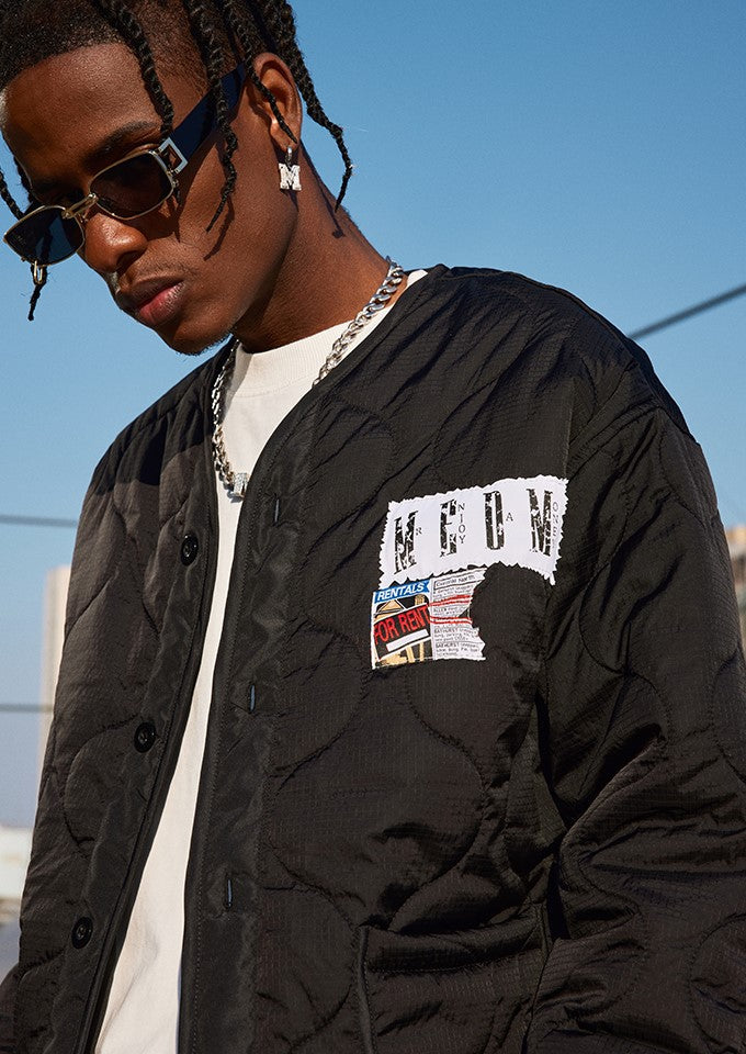 MEDM Quilted Jacket with Patched Flyer Design