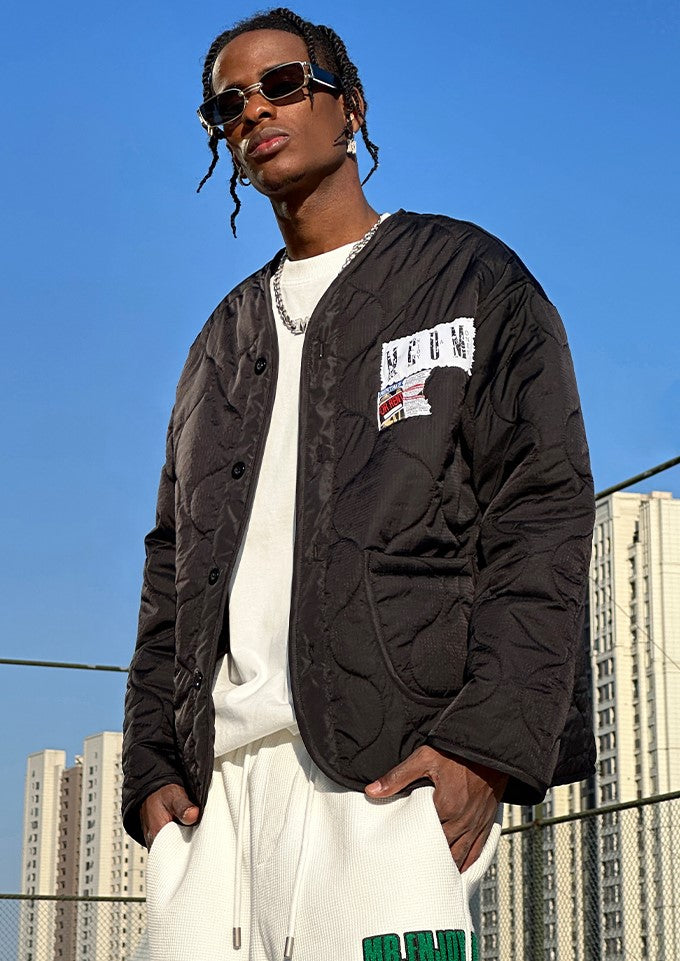 MEDM Quilted Jacket with Patched Flyer Design