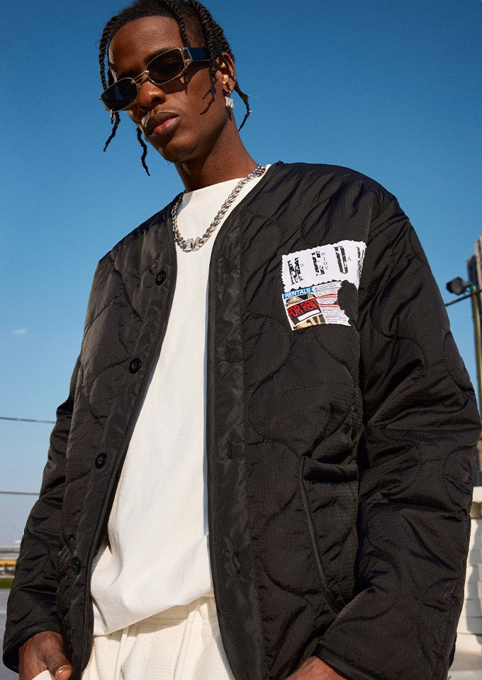 MEDM Quilted Jacket with Patched Flyer Design