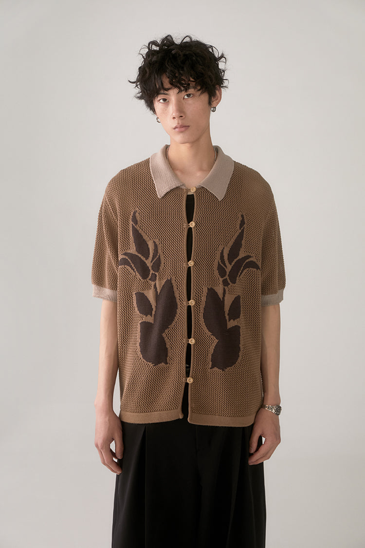 PHYSBOY Vintage Leaf Crochet Button-Up Shirt