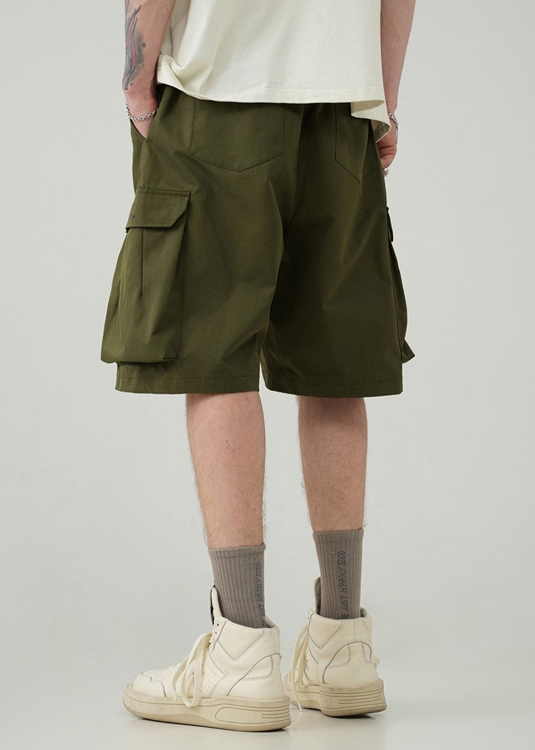 BJHG Drawstring Cargo Shorts with Pleated Design