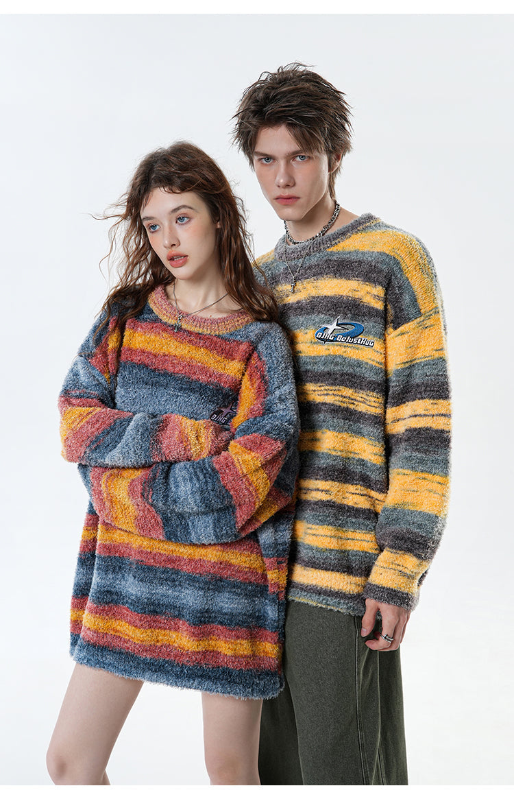 BJHG Striped Sweater with Contrast Paint Design