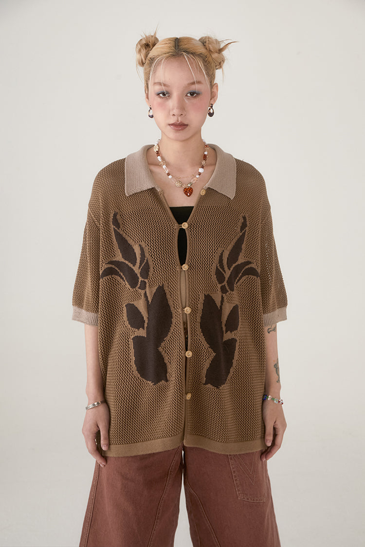 PHYSBOY Vintage Leaf Crochet Button-Up Shirt